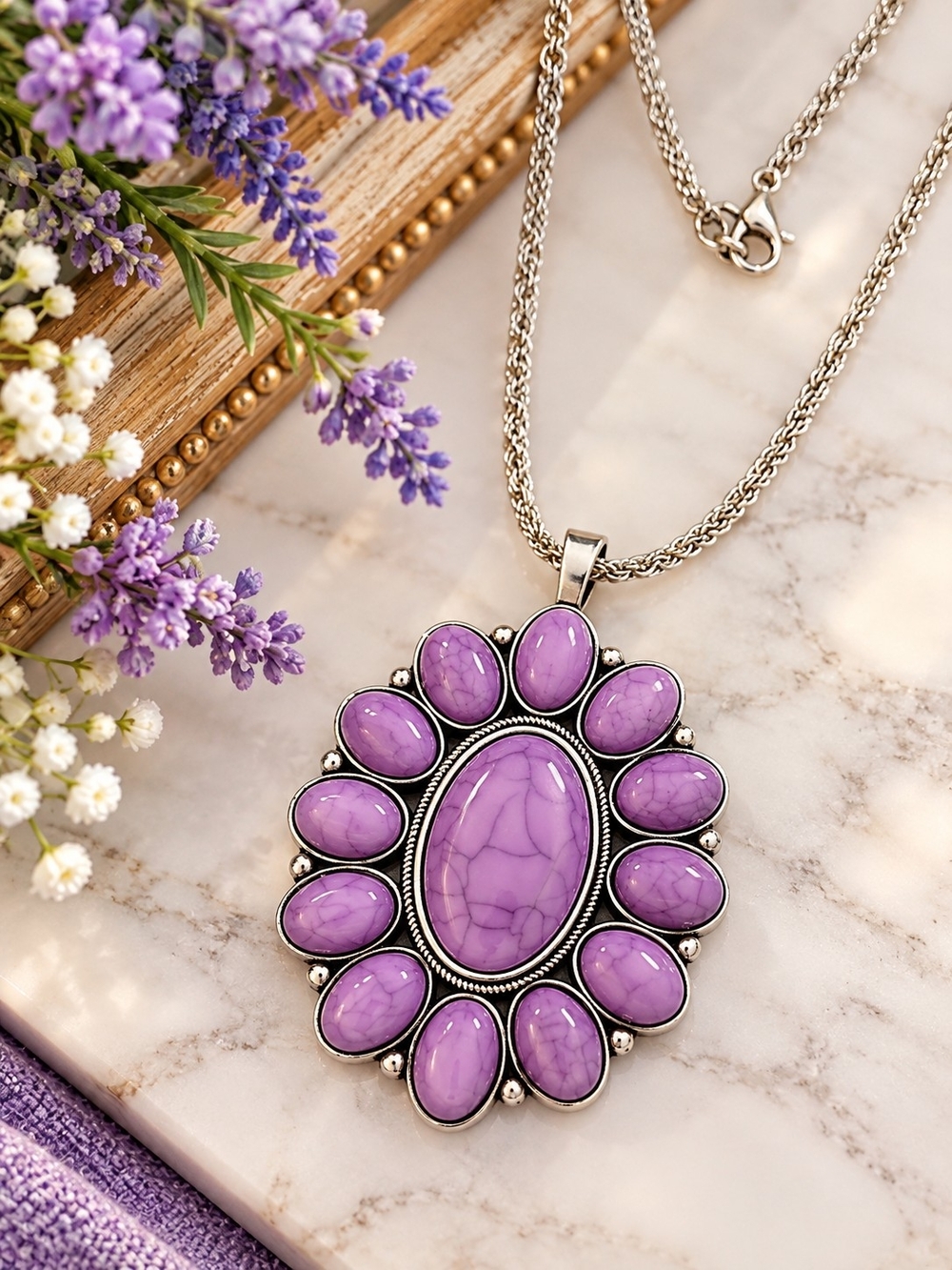 Purple Statement Necklace – Oval Pendant